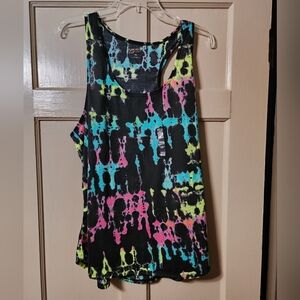 NWT Arizona Jeans Co Black Tie Dye w/  Neon Racer Back Tank Top XXL